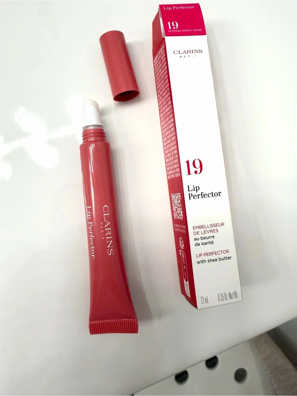 Clarins Lip Perfector #19 Intense Smoky Rose (Full Size, 12mL/0.35oz) NWT